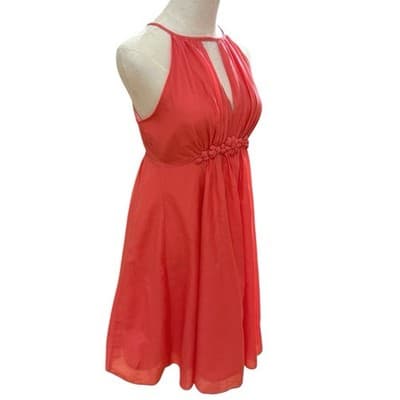 Esley Coral Halter Dress Womens Large NWT Cotton Silk Sleeveless Button Back - Thumbnail 2