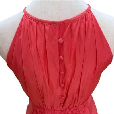 Esley Coral Halter Dress Womens Large NWT Cotton Silk Sleeveless Button Back - Thumbnail 5
