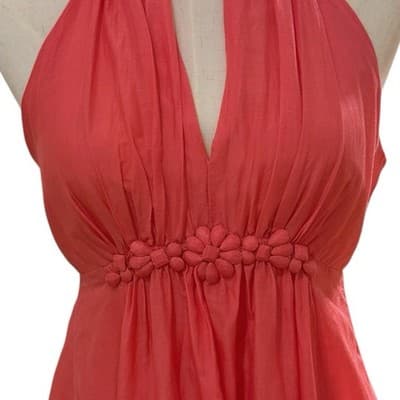 Esley Coral Halter Dress Womens Large NWT Cotton Silk Sleeveless Button Back - Thumbnail 4