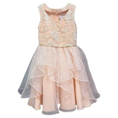 Rare Editions Girls Blush Flower Girl Dress Size 10 Embroidered Tulle Fit Flare - Image 1