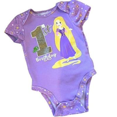 Disney Baby Rapunzel 1st Birthday Bodysuit 18M Purple Princess Cake Smash - Image 1