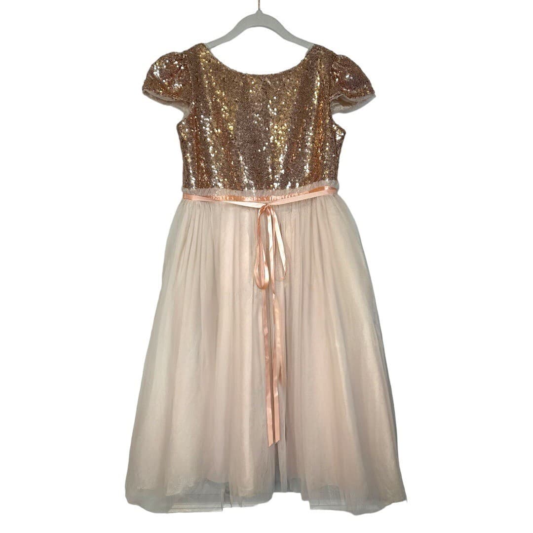 Girls Kids Dream Sequin & Tulle Dress 9/10 Rose Gold & Pink - Image 1