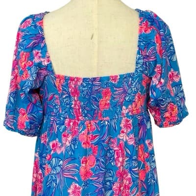 NWT Lilly Pulitzer Delaney Dress 8 Cumulus Blue Orchid Oasis Smocked Cotton - Thumbnail 5