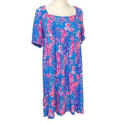 NWT Lilly Pulitzer Delaney Dress 8 Cumulus Blue Orchid Oasis Smocked Cotton - Image 1