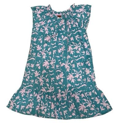 Tea Collection Girls Floral Dress Size 5 Teal Pink Ruffle Hem Cotton - Image 1