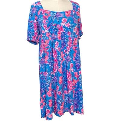 NWT Lilly Pulitzer Delaney Dress 8 Cumulus Blue Orchid Oasis Smocked Cotton - Thumbnail 2