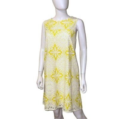 Anthropologie Weston Yellow and White Sheath Dress Large - Image 1