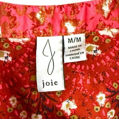 Joie Red Floral Ruffle Blouse M Boho Peasant Top Button Front Long Sleeve Cotton - Thumbnail 5