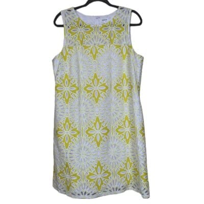 Anthropologie Weston Yellow and White Sheath Dress Large - Thumbnail 3