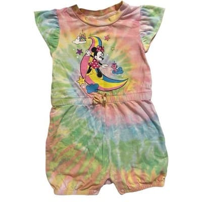 Disney Baby Minnie Mouse Tie-Dye Romper 18M Rainbow Castle Moon Snap Outfit - Image 1
