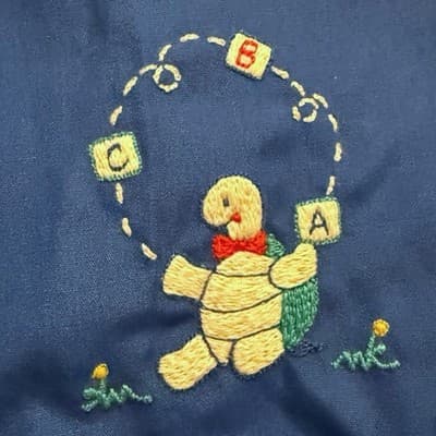 Vintage Petit Ami Baby Boy Romper 6M Blue White Bow Tie Turtle Embroidery - Thumbnail 3