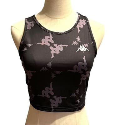 Kappa Logo Print Crop Tank Top Women’s M Black Y2K Streetwear Athletic - Image 1