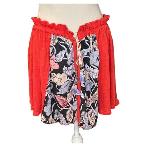 Free People Mini Skirt in Red with Floral Pattern Size Medium