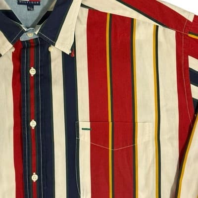 Vintage Tommy Hilfiger long sleeve button down Shirt 90s Vertical Stripe - Thumbnail 3
