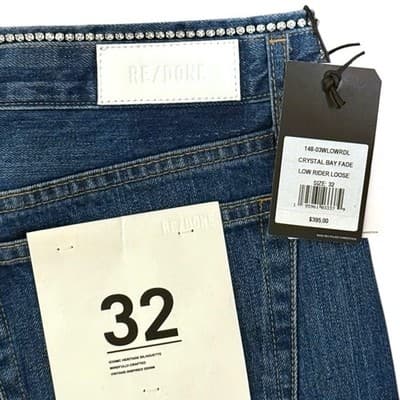 RE/DONE Crystal Bay Fade Low Rider Loose Jeans Rhinestone Waistband Size 32 NWT - Thumbnail 2