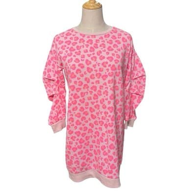 Cabana by Crown & Ivy Women’s Pink Leopard Print Sweatshirt Dress Size L NWT - Image 1