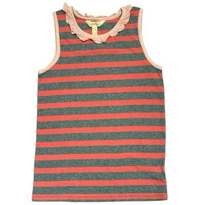 Matilda Jane Travel Log Gray Pink Striped Ruffle Tank Top Girl's 8