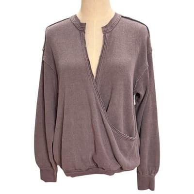 Free People We The Free Surplice Wrap Sweatshirt XS Oversized Raw Seam NWT