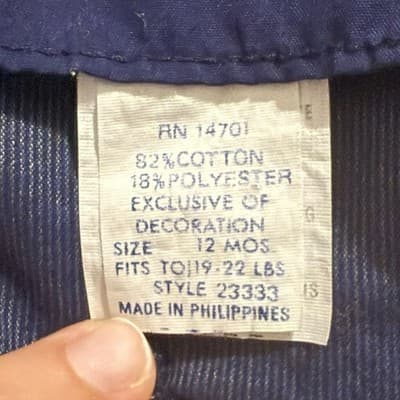 Vintage Baby Boy Corduroy Romper 12M Red Bird Embroidery Blue Overalls - Thumbnail 5