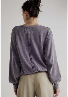 Free People We The Free Surplice Wrap Sweatshirt XS Oversized Raw Seam NWT - Thumbnail 7