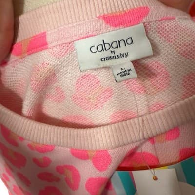 Cabana by Crown & Ivy Women’s Pink Leopard Print Sweatshirt Dress Size L NWT - Thumbnail 9