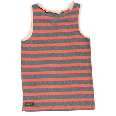 Matilda Jane Travel Log Gray Pink Striped Ruffle Tank Top Girl's 8 - Thumbnail 2