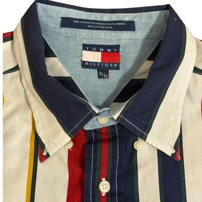 Vintage Tommy Hilfiger long sleeve button down Shirt 90s Vertical Stripe - Thumbnail 5