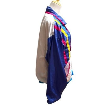 Vintage 80s Sports Accent Colorblock Windbreaker Jacket Large - Thumbnail 2