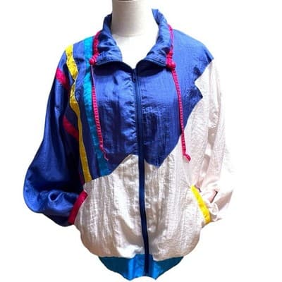 Vintage 80s Sports Accent Colorblock Windbreaker Jacket Large