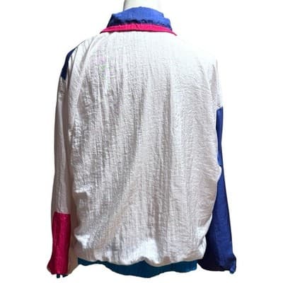 Vintage 80s Sports Accent Colorblock Windbreaker Jacket Large - Thumbnail 3