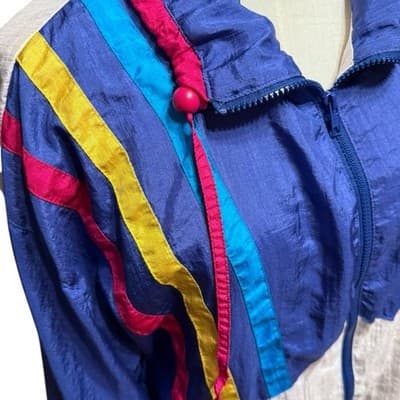 Vintage 80s Sports Accent Colorblock Windbreaker Jacket Large - Thumbnail 4
