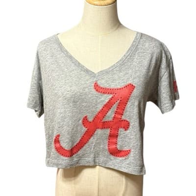PINK Victoria’s Secret Alabama Crimson Tide Crop T-Shirt Medium Gray