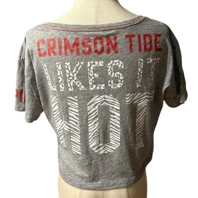 PINK Victoria’s Secret Alabama Crimson Tide Crop T-Shirt Medium Gray - Thumbnail 2