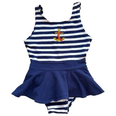 Vintage Basic Editions Girls Nautical Anchor Dress Size 5 Navy White Stripe Y2K