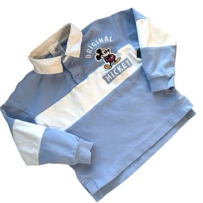 Disney Mickey Mouse Rugby Shirt Size XS 110 Blue Cream Embroidered Pullover Kids - Image 1