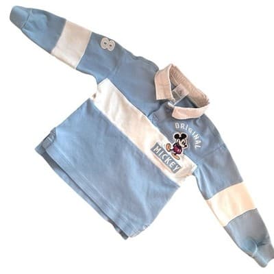 Disney Mickey Mouse Rugby Shirt Size XS 110 Blue Cream Embroidered Pullover Kids - Thumbnail 3