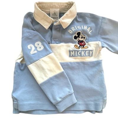 Disney Mickey Mouse Rugby Shirt Size XS 110 Blue Cream Embroidered Pullover Kids - Thumbnail 4