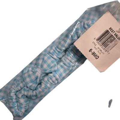 Vintage First Impressions Baby Romper 6–9M Aqua Gingham Embroidered + Headband - Thumbnail 6