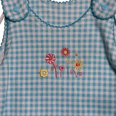 Vintage First Impressions Baby Romper 6–9M Aqua Gingham Embroidered + Headband - Thumbnail 2