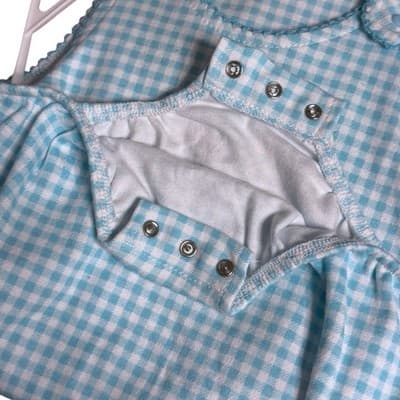 Vintage First Impressions Baby Romper 6–9M Aqua Gingham Embroidered + Headband - Thumbnail 4