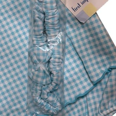 Vintage First Impressions Baby Romper 6–9M Aqua Gingham Embroidered + Headband - Thumbnail 5