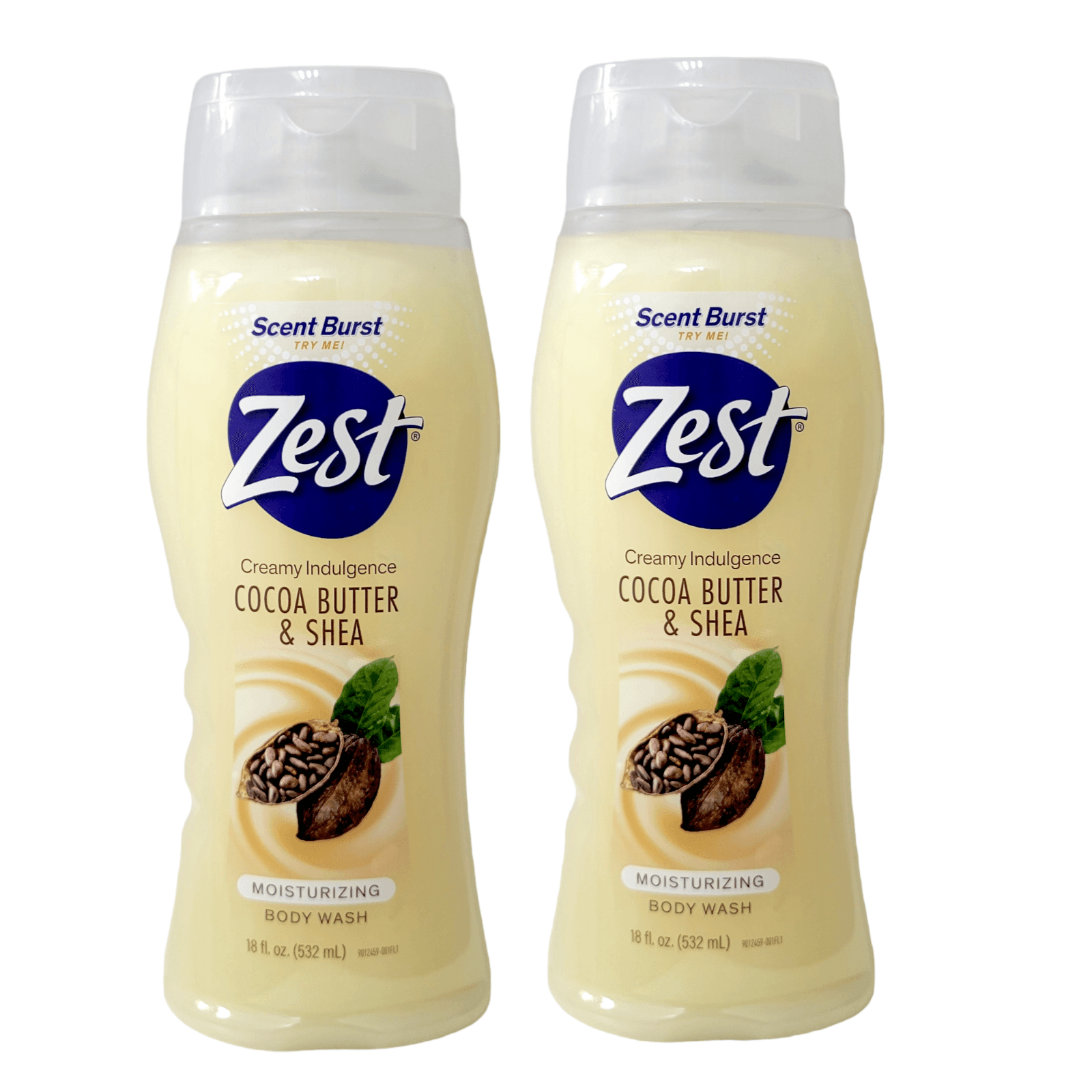 (2) Zest Creamy Indulgence Cocoa Butter & Shea Moisturizing Body Wash-18oz Each - Image 1