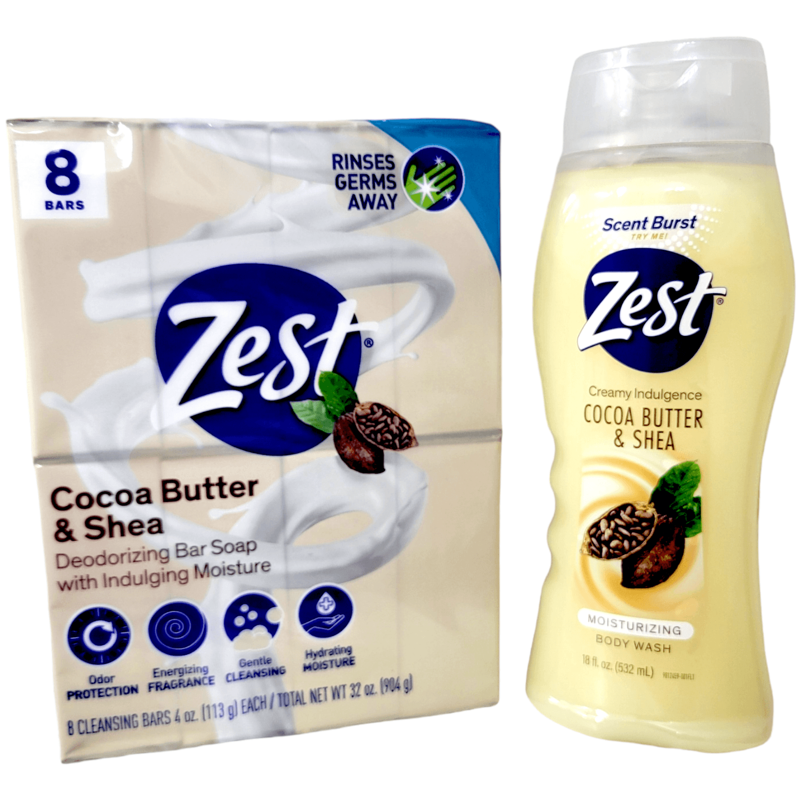 Zest Bar Soap Shower Set 8 Bars +Cocoa Butter & Shea Butter Body Wash+ Hydration - Thumbnail 9