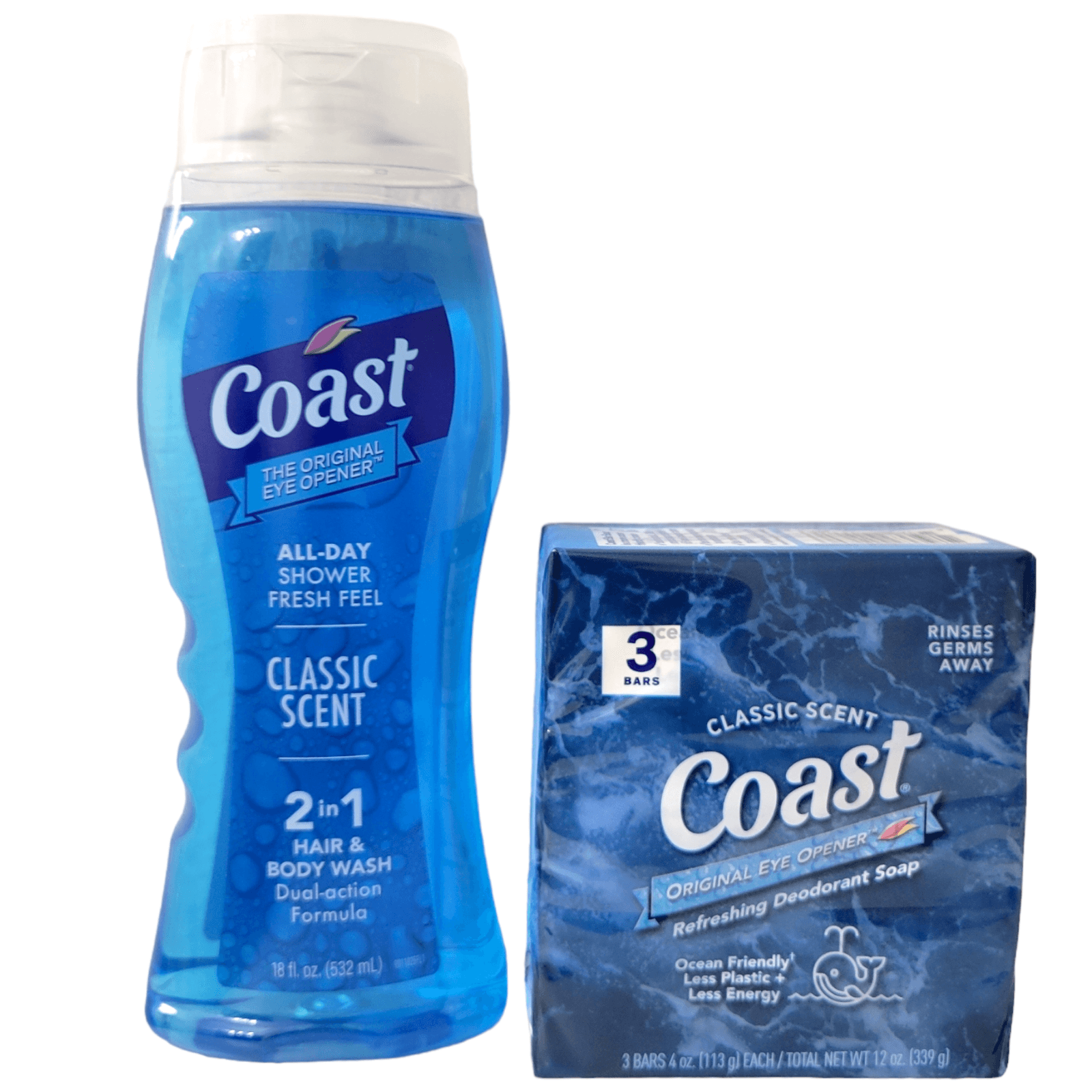 Coast 2 in 1 Refreshing Bath and Hair Gel + 3 Deodorant Soap Bars,All Skin Types - Image 1