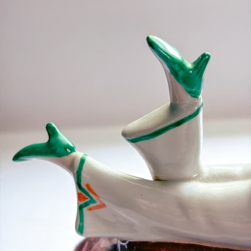 Vintage Art Deco Ceramic Lidded Powder Jar Bathing Beauty on Turtle Shell - Thumbnail 6