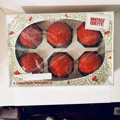 Vintage Shiny Bright Red Glitter Ornaments - Image 1