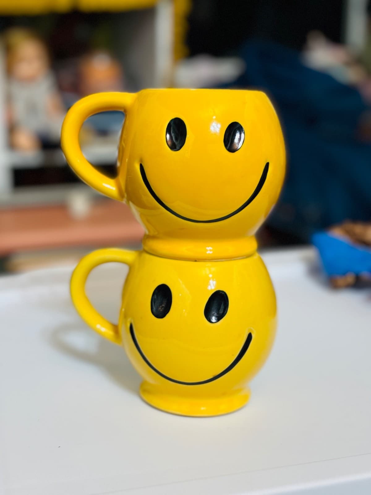McCoy Pottery Smiley Face Mugs 1970s Yellow Lot Of 2 - Image 1