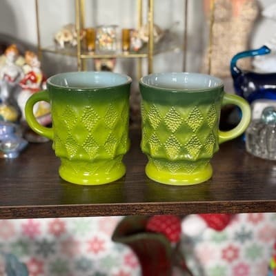 1970s Anchor Hocking Fire-King Jadeite Kimberly Mug Pair - Image 1