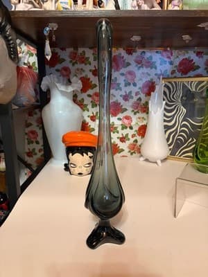 A vintage Viking Glass Epic Drape swung vase in smoky grey - Thumbnail 2