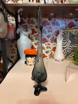 A vintage Viking Glass Epic Drape swung vase in smoky grey - Thumbnail 3